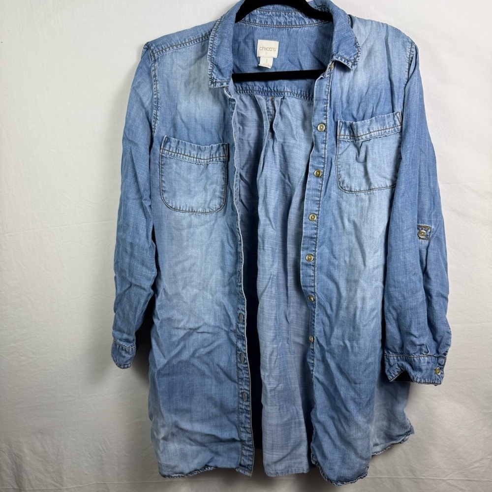 Chico's Blue Button Down Blouse Women’s Size 1 - Medium